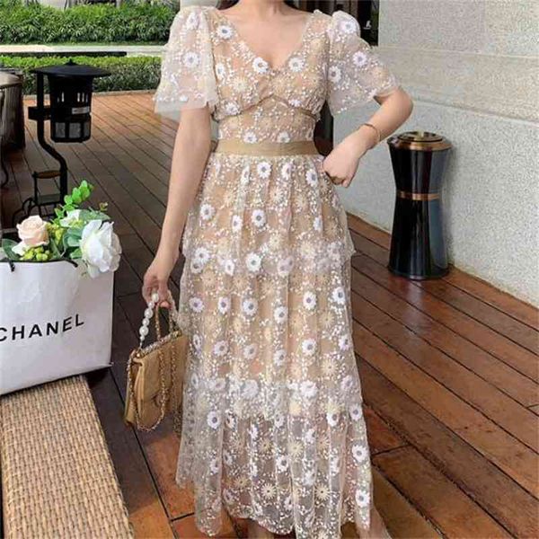 

self portrait runway desigher dress embroidery sequined flower mesh summer women high waist party long 210603, Black;gray