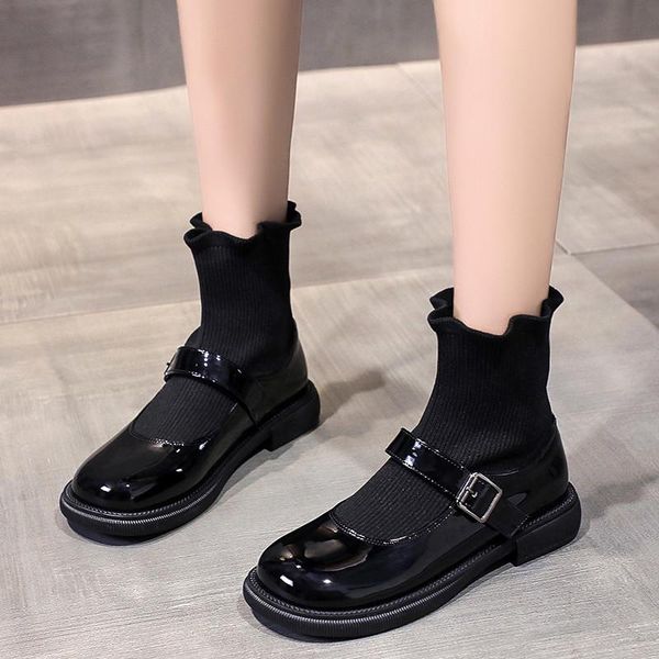 

boots cootelili women rouund toe women's shoes 2021 fashion slip on woman flats heel with plush 35-40, Black