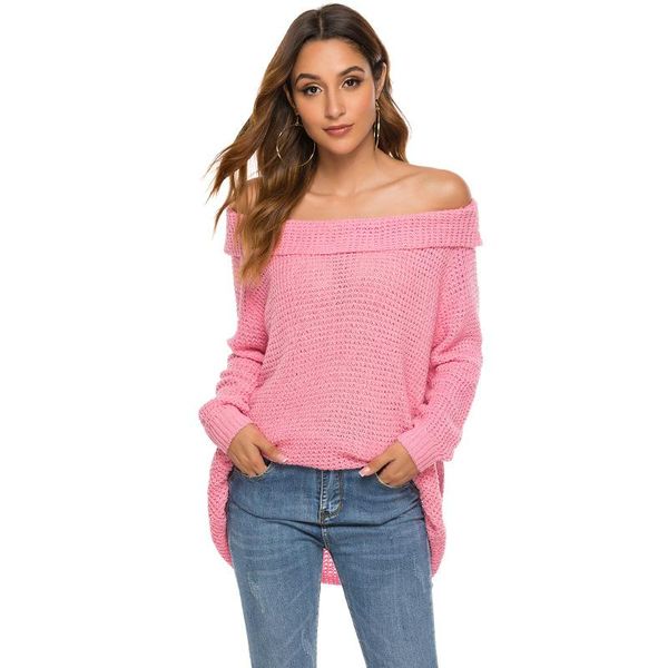 

yoga outfits women's off shoulder long sleeve knit jumper oversized pullover baggy solid sweater, White;red