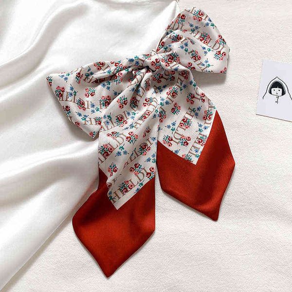 

scarves korean women's versatile spring and autumn accsori neck ribbon long french small silk scarf hair band, Blue;gray