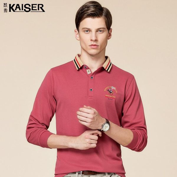 

men's polos caesars wear 2021 autumn and winter middle-aged elderly dad embroidery long-sleeved casual lapel t-shir, White;black