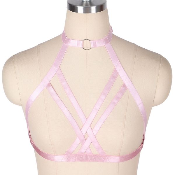 

original design pink harness bra kawaii hollow out chest bondage body cage pastel gothic body harness belt womens festival rave, Black;white
