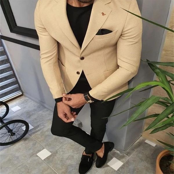 

men's suits & blazers khaki single breasted garment homme slim fit ball suit wedding tuxedo two-piece jacket and trousers, White;black