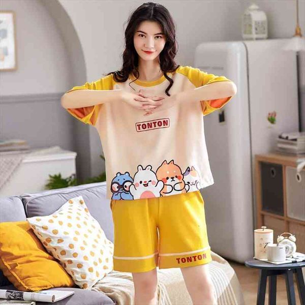 

bzel yellow cartoon pajamas set women sleepwear cotton casual home suit loose pijama mujer cute comfort pyjamas soft underwear, Black;red