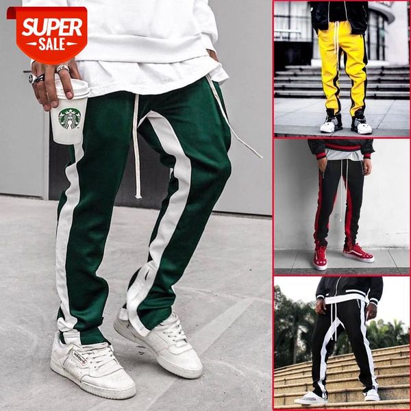 

New Arrival Western Street Stylish Fashion Casual Color Patchwork Men's Sweatpants Zipper Pockets Slim Track pants Streetwear #2g0S, Black
