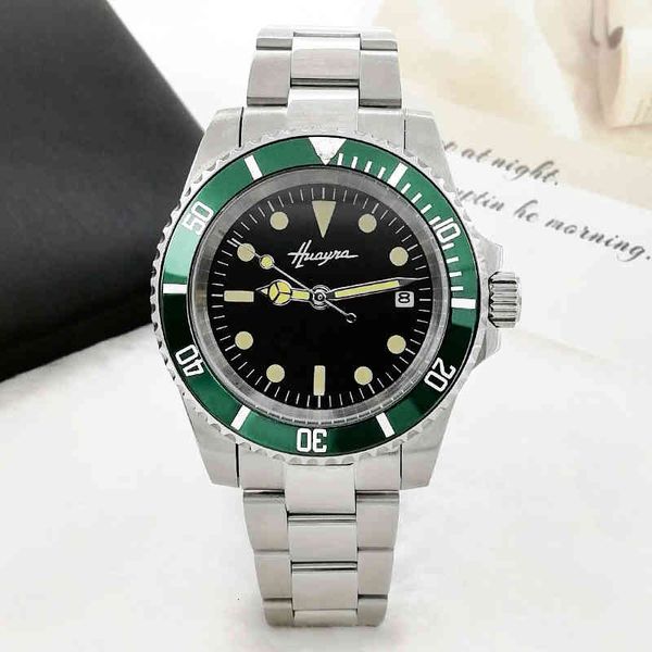 

men automatic mechanical watch 40mm red aluminium ring sapphire glass men waterproof steel case, Slivery;brown