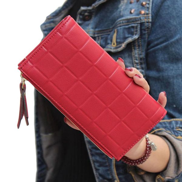 

wallet women 2019 fashion women leather clutch wallet purse handbag casual ladies long wallets portefeuille femme wholesale, Red;black