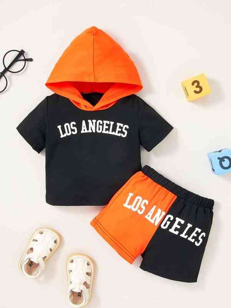 

baby letter graphic two tone hooded tee & shorts she, White