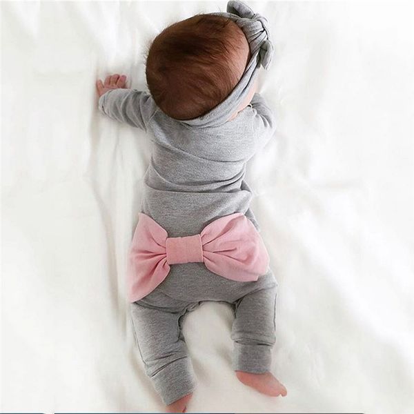 

0-18m newborn kid baby girl clothes long sleeve back bowknot bow tie romper elegant cute lovely jumpsuit autumn cotton outfit, White