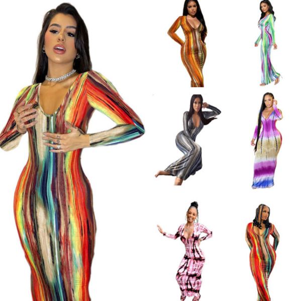

fall winter women maxi dresses plus size 3xl long sleeve one-piece dress casual tie dye floor-length skirt bodycon skirts wholesale items 56, Black;gray