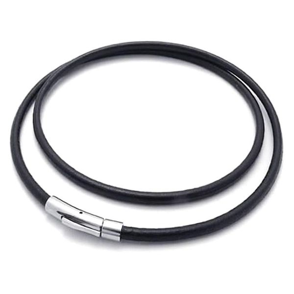 

chokers 1pcs black leather necklace cord wax rope lace chain with stainless steel rotary clasp connectors diy necklaces jewelry, Golden;silver