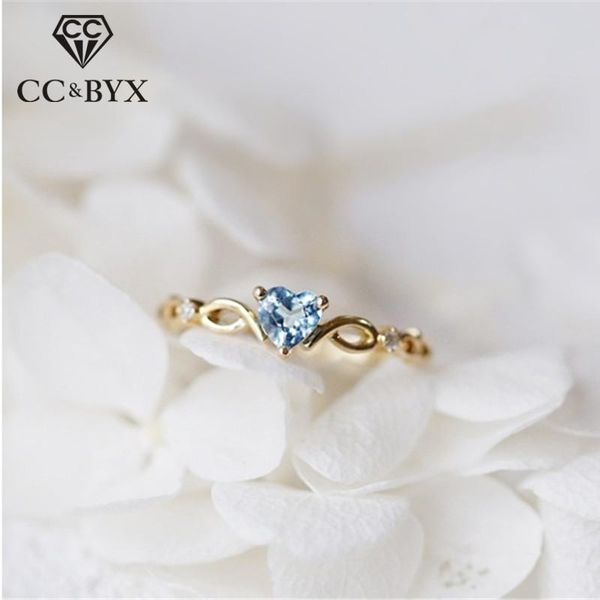 

wedding rings simple for women cubic zirconia blue heart ring bridal engagement fashion jewelry bijoux drop 2291, Slivery;golden
