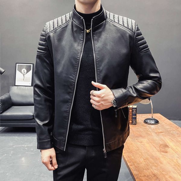 

autumn and winter 2020 new leather clothes men's vertical collar zipper youth side seam pocket korean version leisure fashion cool warm, Black;brown