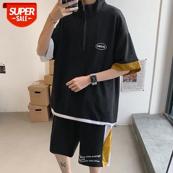 

2021 Summer Black White Korea Tracksuits Men's Sport Set Short Sleeves T-shirt+Pants Sportswear Brand Sporting Suit ClothesS #lp6t, Gray