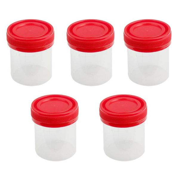 

storage bottles & jars 5x 40ml graduated plastic specimen cup recipient with lid