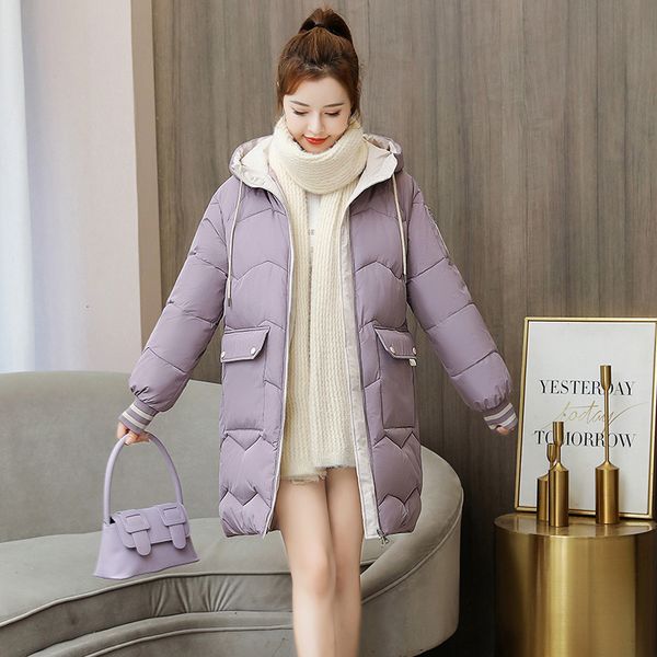 

2021 new long solid parkas oversized loosey style korean plus size large female thick pockets cold jacket outwear 66h4, Black