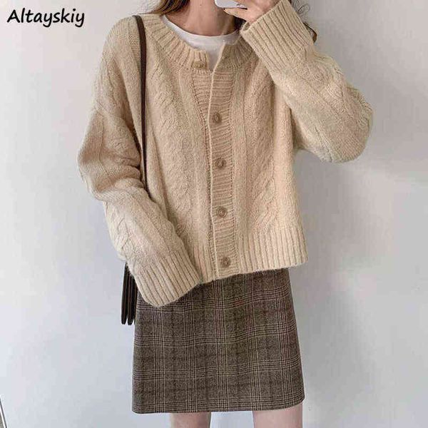 

sweaters women 2020 autumn new knitted warm casual long sleeve cardigan loose female popular pure single breasted brown ulzzang, Black