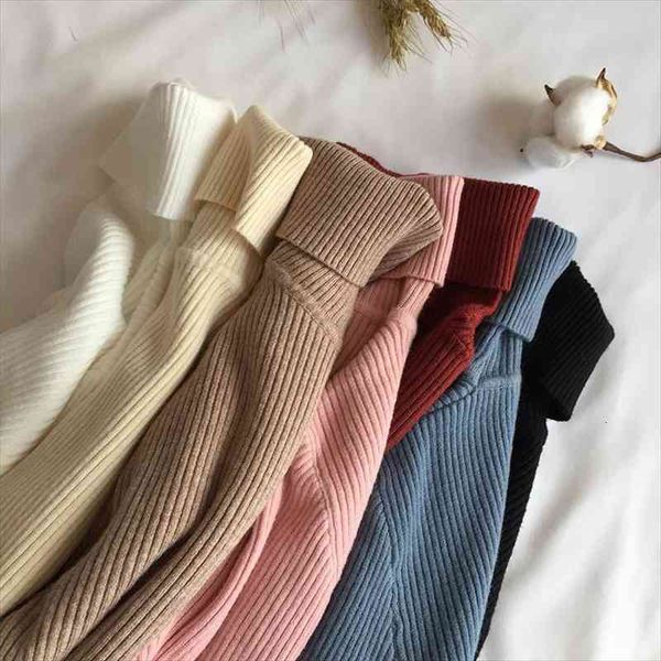 

autumn winter thick sweater women knitted ribbed sweater donning long sleeve turtleneck slim jumper soft warm pull femme, White;black