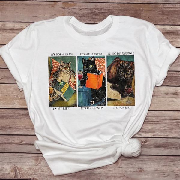 

cat life funny letters cute women t shirts fashion trend 90s animal lady female ladies print graphic tee shirt, White