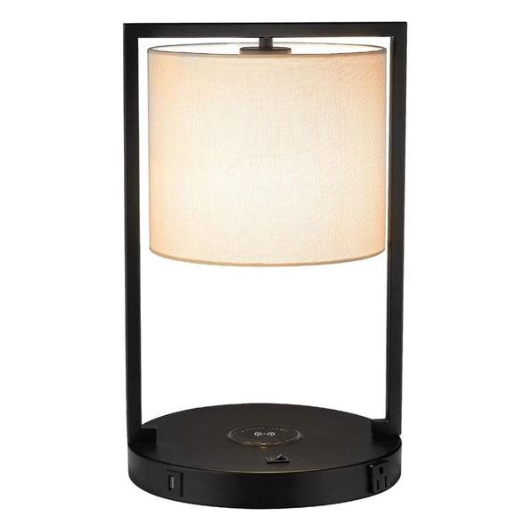 

table lamps modern nightstand cloth desk lamp with e26 bulb wireless charging usb port,bedside night light for bedroom,us plug