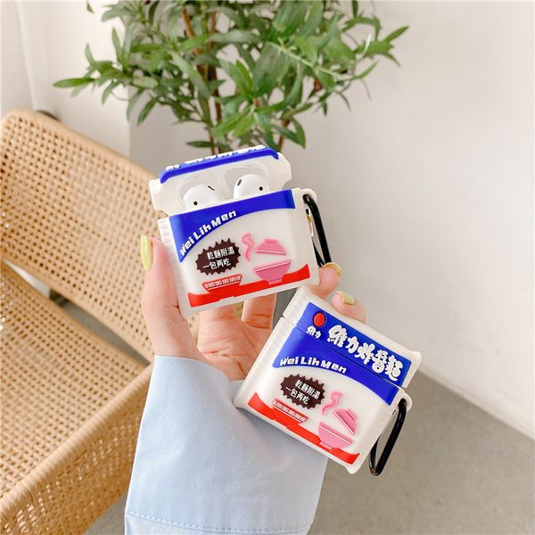 

for airpod 2 1 cases korea cute 3d wei li noodles cartoon soft silicone wireless earphone case for apple airpods 2 cover with hook