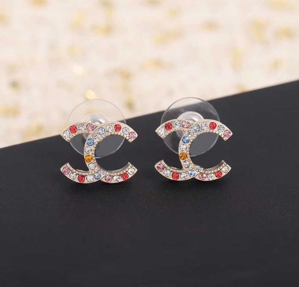 

2021 stud earring with colorful diamond for women wedding jewelry gift with box ps3522, Golden