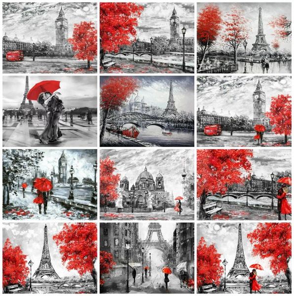 

diamond painting huacan full square scenery embroidery black and red street 5d mosaic room decor gift