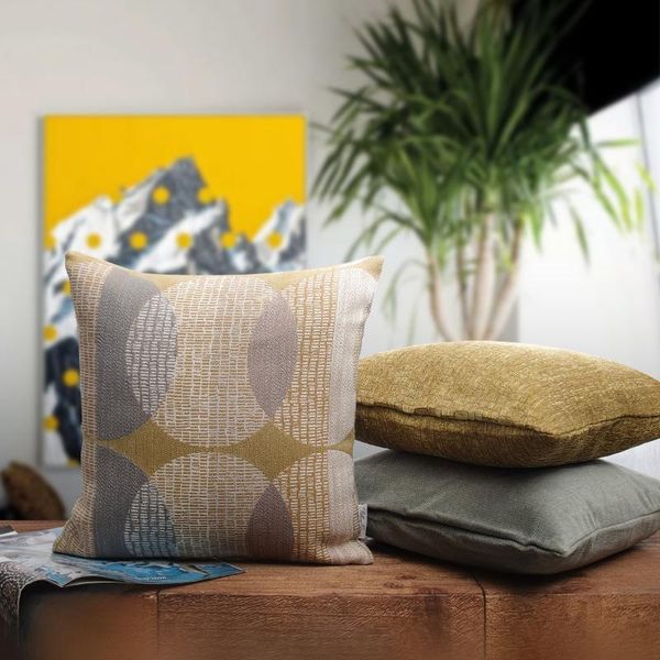 

cushion/decorative pillow solid embroidered flocked cushion cover gray yellow thickened throw circle geometric brown pillowcase office