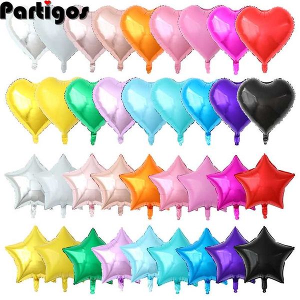 50 adet 18 inç Yıldız Kalp Alüminyum Balonlar Şişme Helyum Balon Doğum Günü Partisi Süslemeleri Çocuklar Düğün Nişan Globos 211216