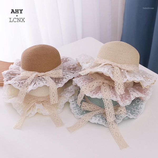 

caps & hats summer baby straw hat bag holiday kids boy girl breathable children beach sun hollow out lace up bandage cap1, Yellow