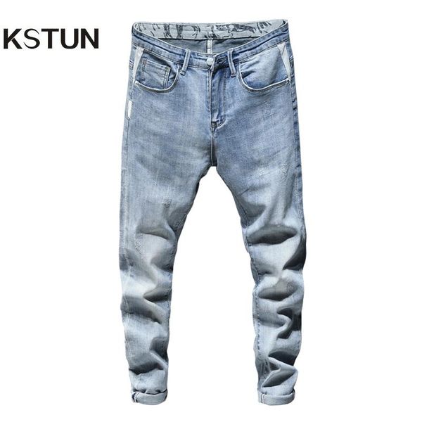 

skinny jeans men light blue stretch 2021 spring fashion streetwear casual denim pants jeans men's clothing long trousers cowboys
