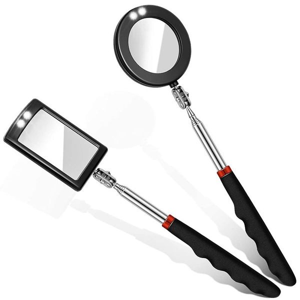 

professional hand tool sets 2pcs led telescoping inspection mirror round square for check the condition of vehicle
