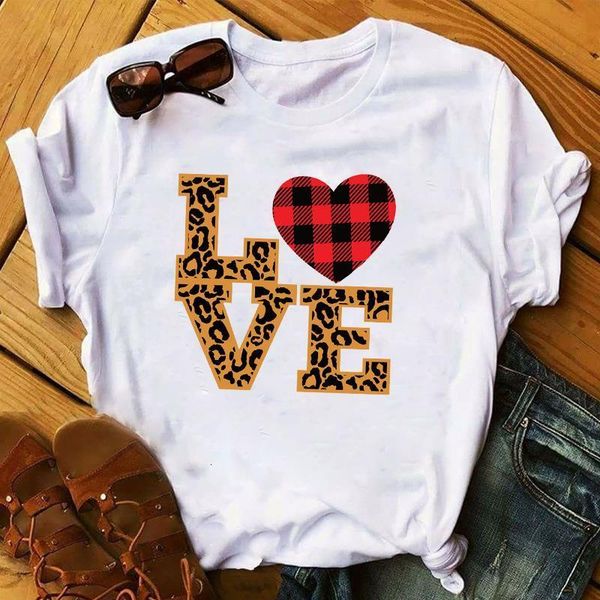 

women sweet love leopard plaid graphic female print valentine's day clothes lady ladies womens tee t-shirt t shirt t-shirts, White