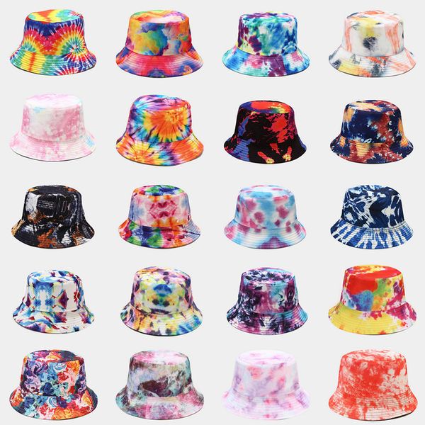 

tie dye bucket hat man woman summer visor sun outdoor fisher hiphop beach cap 43 colors, Yellow