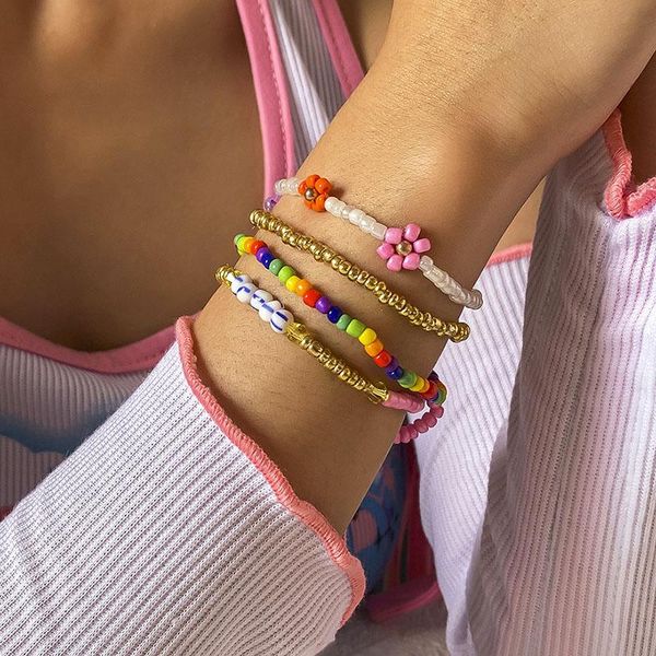 

charm bracelets bohemian multilayer colorful seed beads daisy flower for women vintage geometric bracelet jewelry pulseras mujer gift, Golden;silver