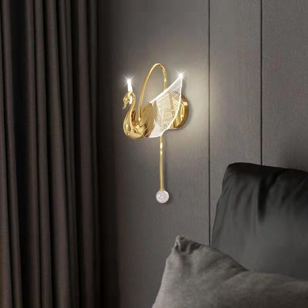 

wall lamp bedroom swan nordic light luxury bedside modern simple living room meeting 2021