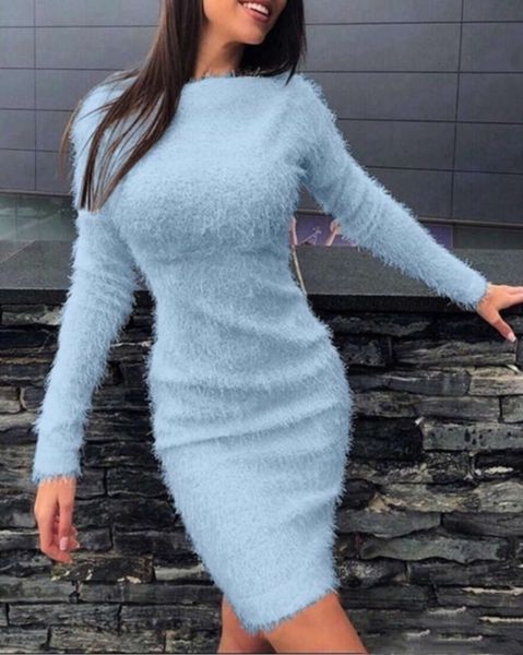 

temperament sleeve fall / winter 2020 plush waist long dress hot, Black;gray