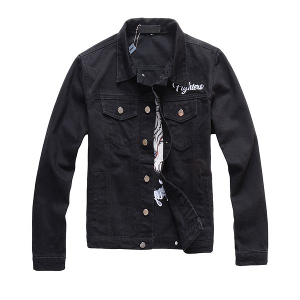 

2021 new style men's male autumn winter european american street fashion brand black denim tiger pattern embroidery slim jacket 8tbr, Black;brown