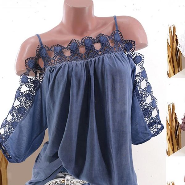 

women floral lace short sleeve cold shoulder strappy summer s 5xl blusas mujer de moda 2021 50, White