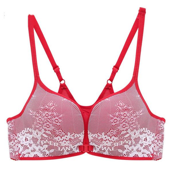 

bras e lovegirl underwear with seamless lace bra flower front closure women's cup 3/4 push up one-piece, Red;black