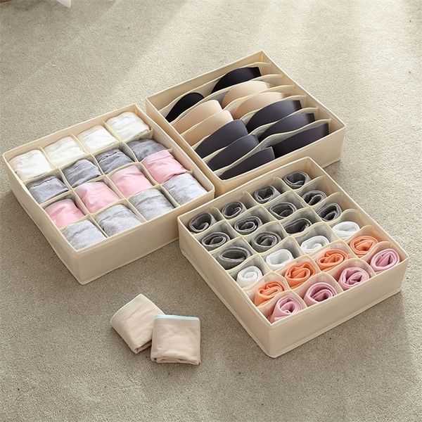 LULUHUT Scatola di immagazzinaggio biancheria intima lavabile Pieghevole 7 16 24 Grids Bras Socks Drawer Organizer Multi-funzione Organizzatore di stoccaggio domestico 210315