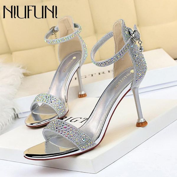 

dress shoes pumps wedding summer stiletto high heels elegant ladies open toe rhinestone women's sandals buckle size 34-41, Black