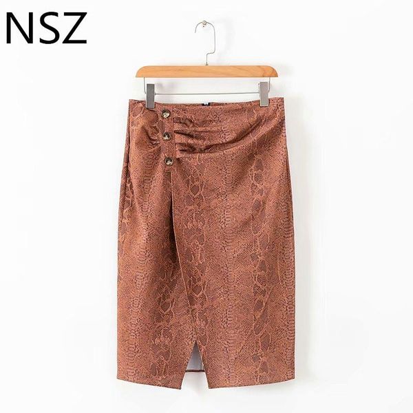 

skirts women retro animal print snake skin skirt high waist front button decorate split back zipper female vintage faldas mujer, Black