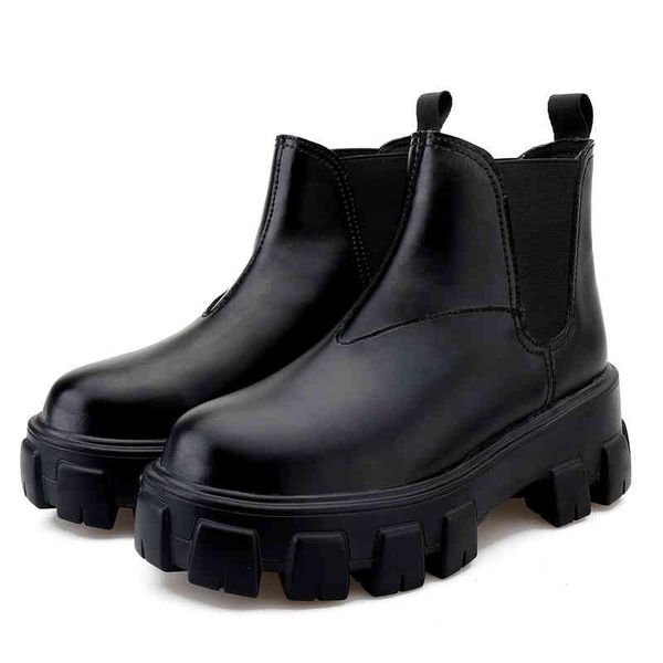 

chelsea platform boots women shoes black leather ankle punk thick bottom motorcycle de mujer
