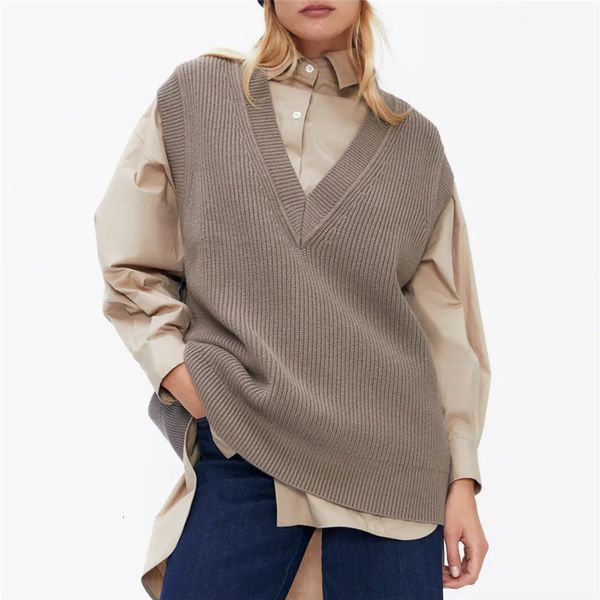 

2021 new casual solid color knitted vest sweater v-neck sleeveless pullover autumn waistcoat 1b7d, Black;white