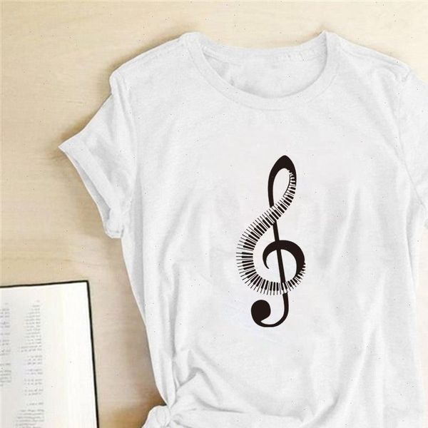 

women cartoon music note printed t shirt summer new fashion graphic short sleeve cotton t shirts female, White