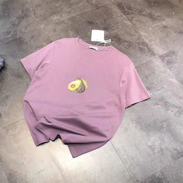 

high version 21 summer women's aging purple avocado print short sleeve loose casual cotton letter t-shirt top, White