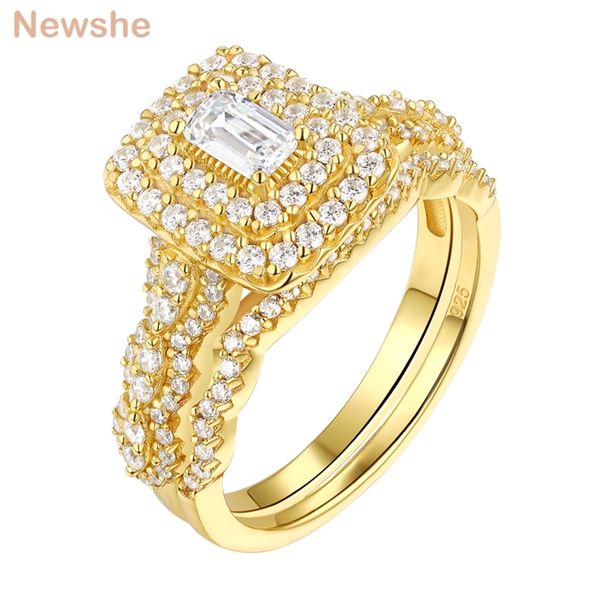 Ela amarela cor de ouro anéis de casamento para mulheres 925 esterlina prata nupcial conjunto retângulo aaaaa zircons anel de noivado BR0980 211217
