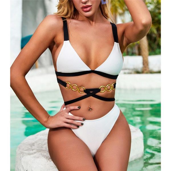 

women's swimwear wrap around white high waist bikini 2021 female swimsuit women two-piece set bather bathing suit swim lady, White;black