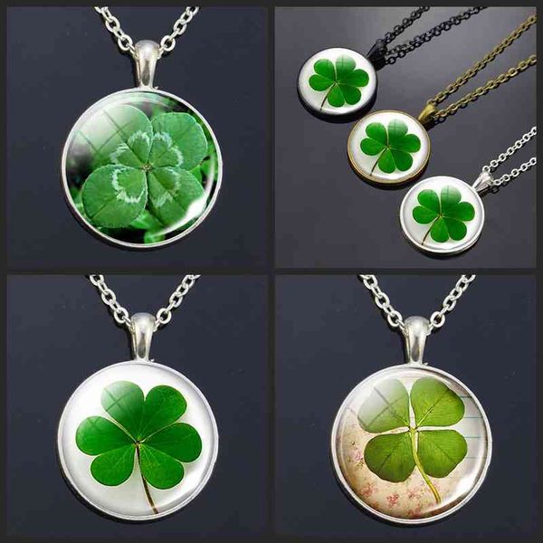 

2021 new pendant necklaces clover statement lucky four-leaf art picture glass for women chains hg33, Silver